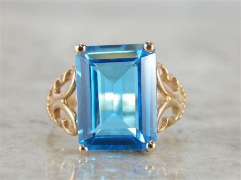 Large Filigree And Blue Topaz Ring Over 7 Carats Ladies