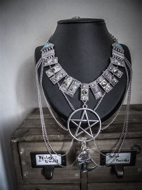 Silver Pentagram Necklace Moon Ankh 666 666 Spikes Etsy