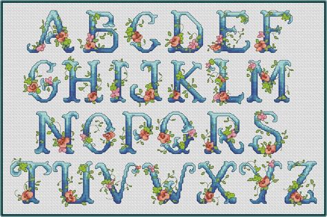 Floral Monogram Alphabet Cross Stitch Pattern Roses Alphabet Etsy In