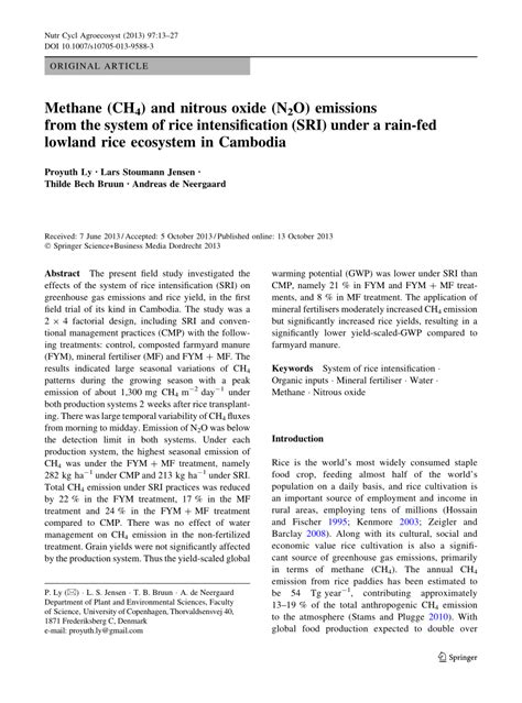 Pdf Methane Ch4 And Nitrous Oxide N2o Emissions From The System