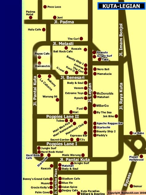 Walking distance to shopping area such as kuta street, legian and kuta beach. Map of Kuta Legian | Bali Blog