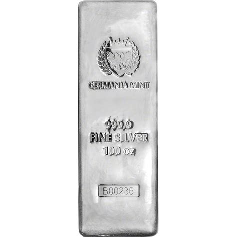 100 Oz Germania Mint Silver Bar 9999 Fine Silver Bar 100oz Gm Cast