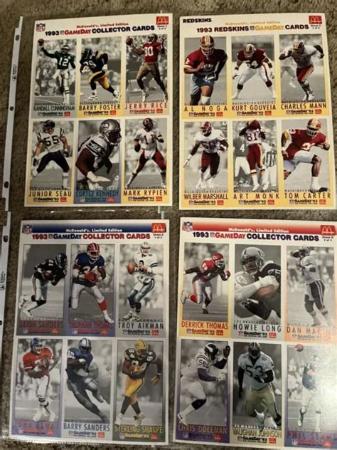 1993 Mcdonalds Nfl Football Gameday Collector Cards 4 Uncut Sheets A