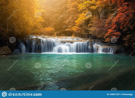 Beautiful Nature Scenic Of Waterfall In Autumn Season