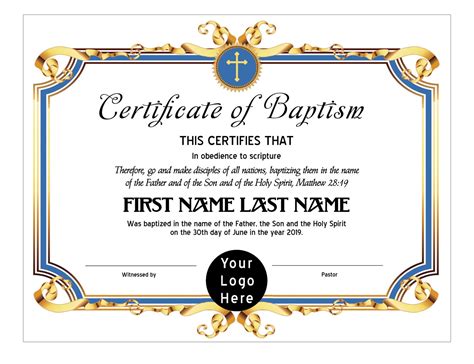 85x11 Baptism Certificate Template Edit In Microsoft Word Etsy