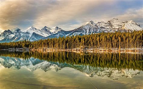 4k Free Download Banff National Park Winter Forest Mountains Lake