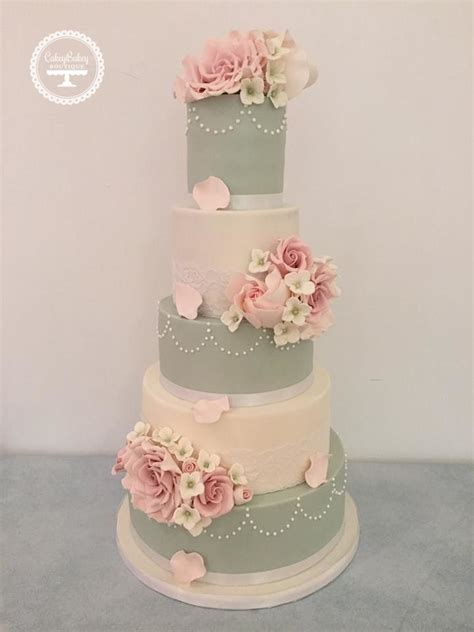 Blush Pink Sage Green And Ivory Wedding Cake Blush Pink Wedding Cake