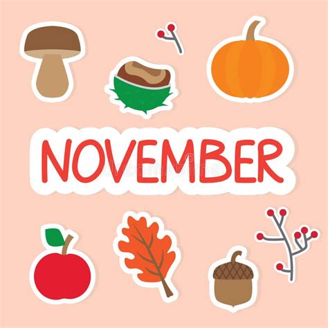November Word Text Lettering Typography Bright Illustration For