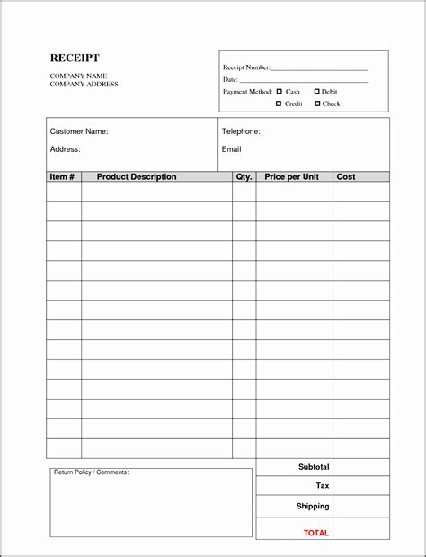 Printable Receipt Template Photography Stunning Receipt Forms