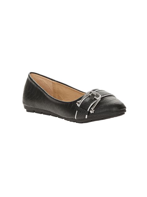 Victoria K Womens Croc Texture With Silver Buckle Ballet Flats