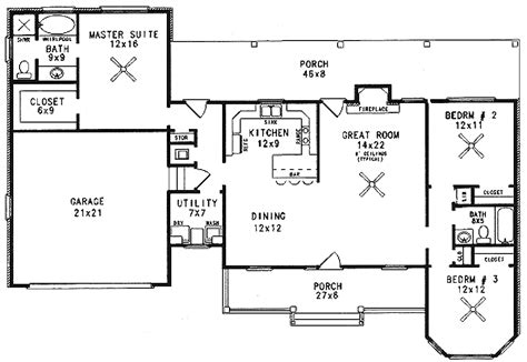 Country Style House Plan 3 Beds 2 Baths 1455 Sqft Plan 14 133