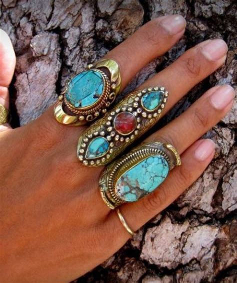 Bohemian Silver Rings With Turquoise Stones Just Trendy Girls