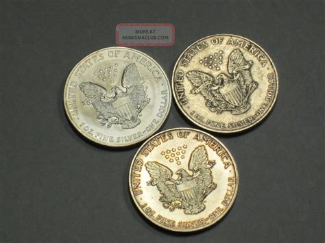 3 Silver American Eagles 2004 1992 2005