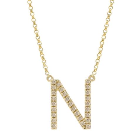 Womens 14k Yellow Gold Diamond Studded Letter N Initial Pendant
