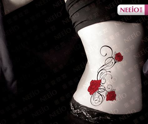 Nat093 Neeio Fantasy Red Rose Vines Tattoo For Waist Hip Leg Belly