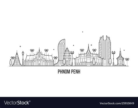 Phnom Penh Skyline Cambodia City Linear Art Vector Image