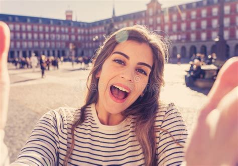 Attractive Happy Young Woman Taking A Self Picture In Tourism Leisure