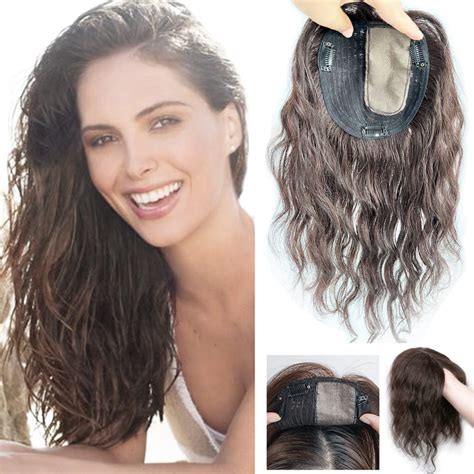 Icrab 12 Women Natural Wavy Human Hair Toppers Left Part
