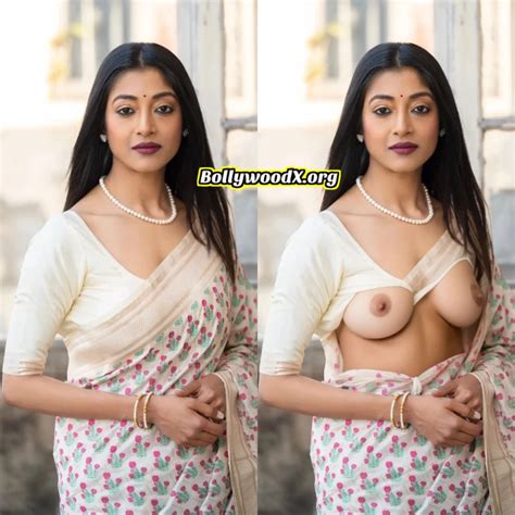 Paoli Dam Sexy White Saree Blouse Removed Nude Boobs Nipple Outdoor