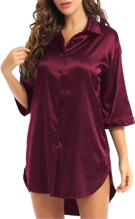 Buy Iiniim Womens Satin Sleep Shirt Silk Nightshirt Button Down
