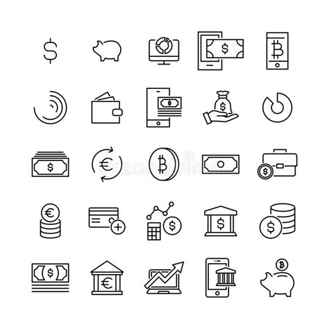 Modern Outline Style Finance Icons Collection Stock Vector
