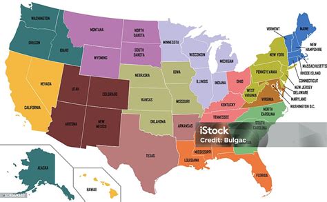 Map Of United States Of America With State Names Stok Fotoğraflar