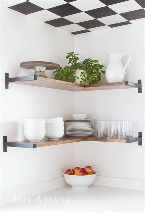 Custom floating shelves in the corner help maximize the available space. DIY Corner Shelf Ideas For Your Next Weekend Project