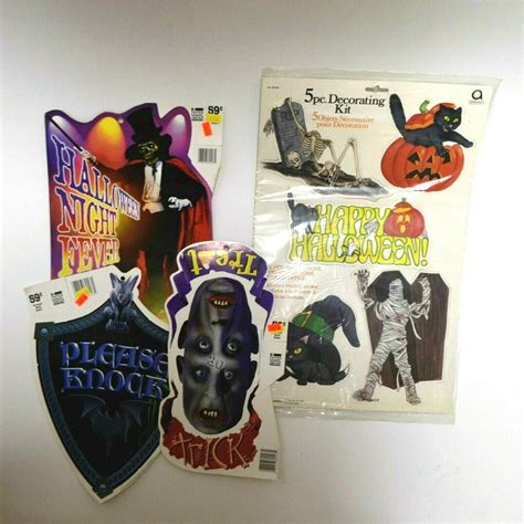 Vintage Halloween Cardboard Cutout Decoration 4 Set Night Etsy
