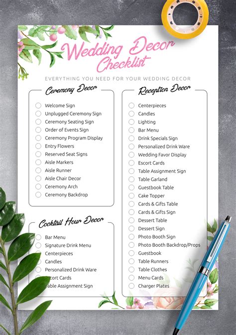 Wedding Decor Checklist Printable Printable World Holiday