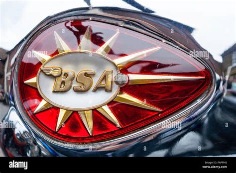 Close Up Of Gold And Red Bsa Emblem Bsa Embossed On Shooting Star