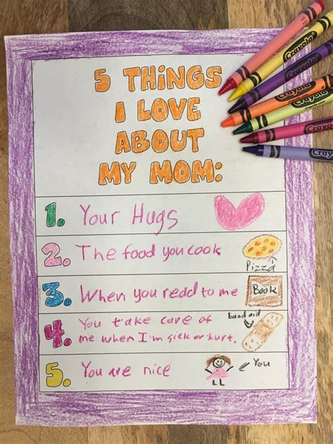 Mothers Day Coloring Page For Kids 5 Things I Love