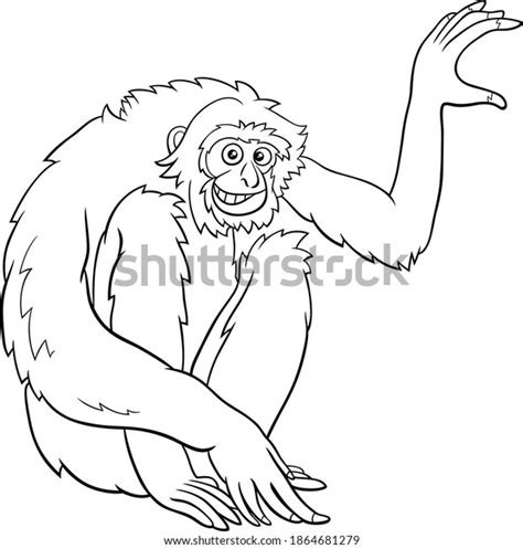 Black White Cartoon Illustration Gibbon Ape Stock Vector Royalty Free