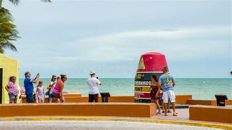 Southernmost Point Key West Florida Tourists Lining For Photos