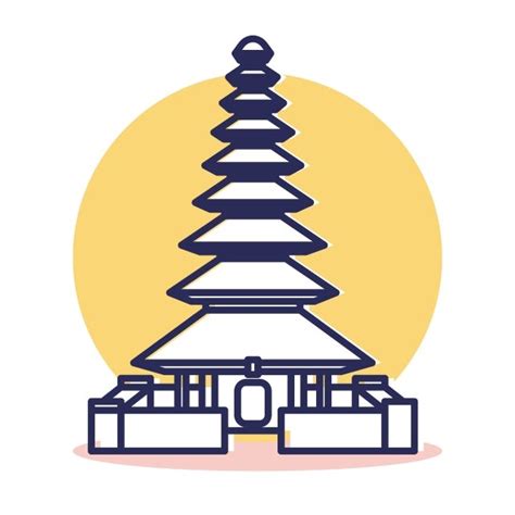 Pura Ulun Icon Travel And Destination With Outline Style Danu Bratan