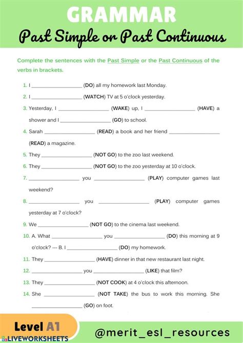 A Printable Worksheet For The Past Simple Or Part Continuous