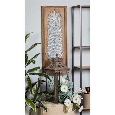 Set Of 2 Natural Iron Leaves Framed Wall Panels Overstock 19563423