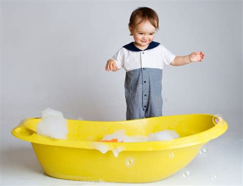 Charming Baby Standing Near Bathtub Stock Photo Image Of Clean