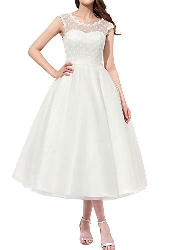 women vintage 1950s tea length little polka dots tulle wedding dress bridal ball gown