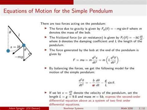 Equations Of Motion For A Simple Pendulum Youtube