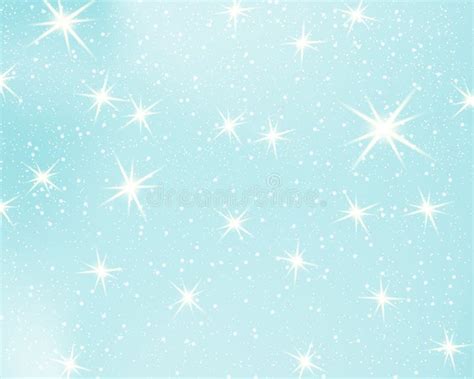 Falling Snow Blue Sky With Stars And Clouds Sparkle Starry Background