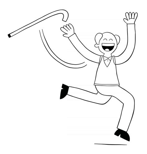 Cartoon Old Man Throws The Cane And Starts Running Vector Illustration