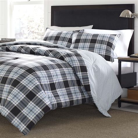 .nautical quilt comforter madras twin sham pillow at the best online prices at ebay! 2 Piece Blue Grey Black Madras Plaid Striped Comforter ...