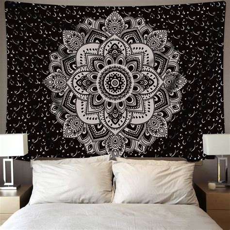 Mandala Tapestry Wall Hanging Black And White Wall Art Floral Decorative