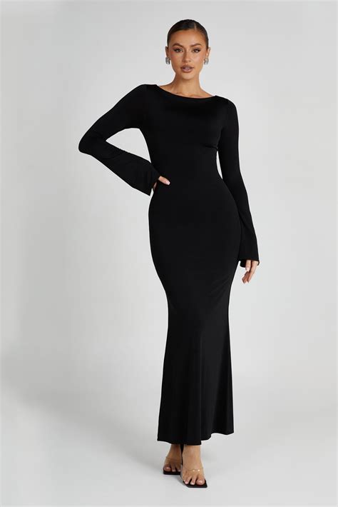 Tarna Slinky Fishtail Maxi Dress - Black | Maxi dress, Black maxi dress