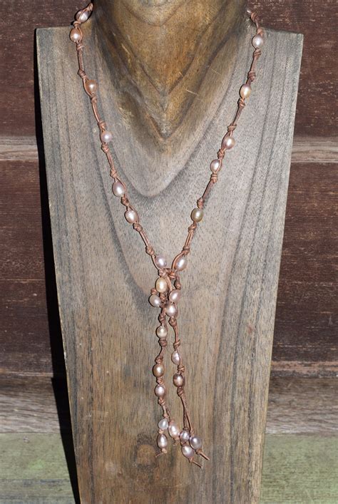 Simple Knotted Leather Lariat Tutorial Leather And Pearl Necklace