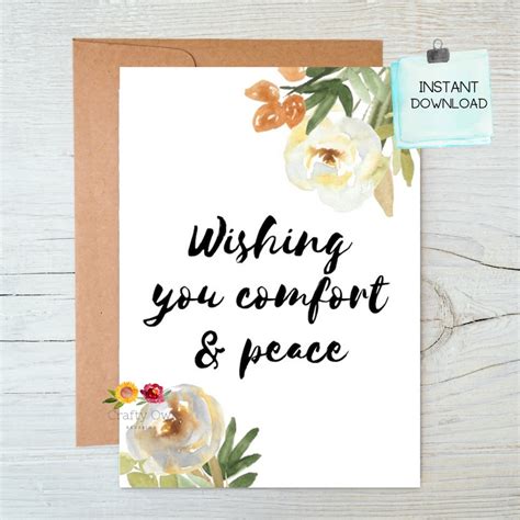 Wishing Comfort And Peace Card Printable Floral Sympathy Etsy