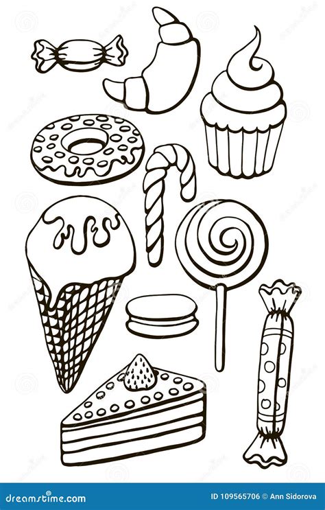 Set Of Drawn Vector Linear Sweets Stock Illustration Illustration Of