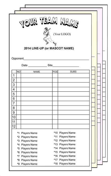 Printable Lineup Cards For Baseball