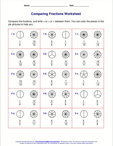 Comparing Fractions And Whole Numbers Worksheets