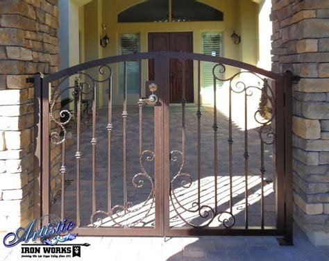 Wrought Iron Courtyard Entry Gate With Scrolls And Knuckles Metal